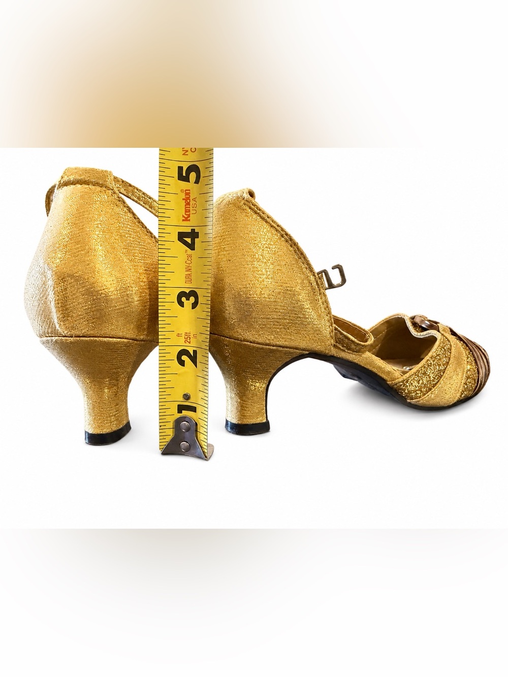 Super Comfortable Ballroom Latin Dance Gold Glitter shoes w Kitten Heels Size 38 - Picture 15 of 17